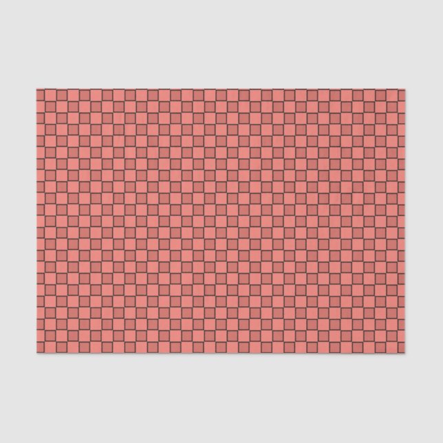 Salmon Pink Black Checkerboard Pattern Tissue Paper (Front)