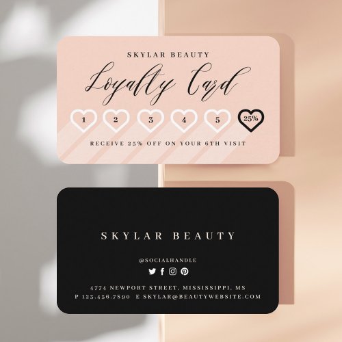 Salmon Pink  Black Stylish Minimal Heart Love Loyalty Card