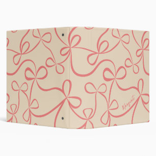 Salmon Pink Bow Pattern Custom Name 3 Ring Binder