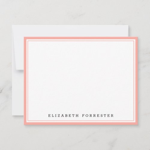 Salmon Pink Classic Double Border Correspondence Note Card