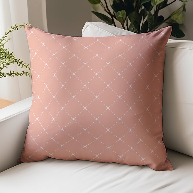 Salmon Pink Diagonal White Dotted Lines Pattern Throw Pillow (Creator Uploaded)
