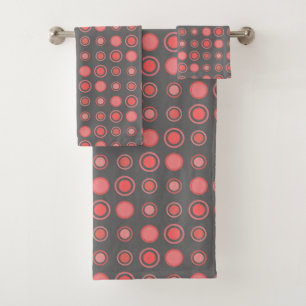 Salmon, pink dots on Gray Bath Towel Set