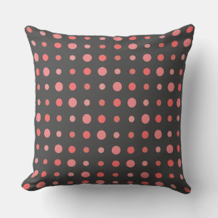 Salmon, pink dots on Gray Throw Pillow
