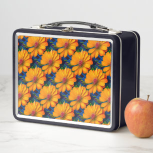Salmon Pink Floral Pattern Metal Lunch Box