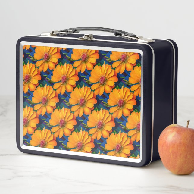 Salmon Pink Floral Pattern Metal Lunch Box (In Situ)