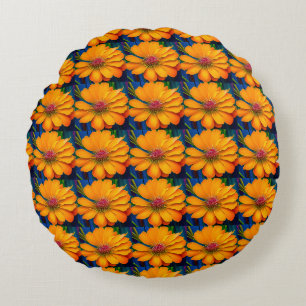 Salmon Pink Floral Pattern Round Pillow