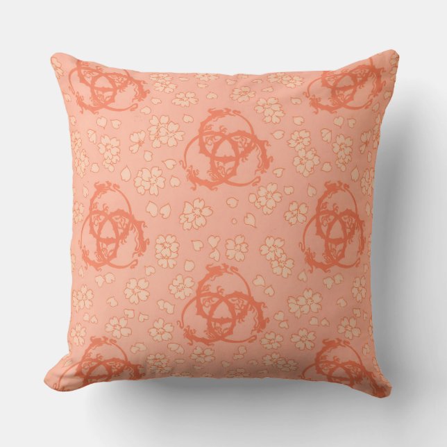 Salmon Pink Flower Design Throw Pillow (Front)