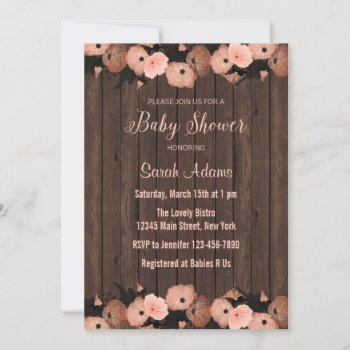 Salmon Pink Flowers Baby Shower Invitation by melanileestyle at Zazzle