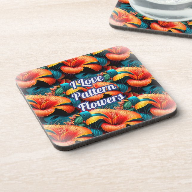 Salmon Pink Flowers Pattern Beverage Coaster (Left Side)