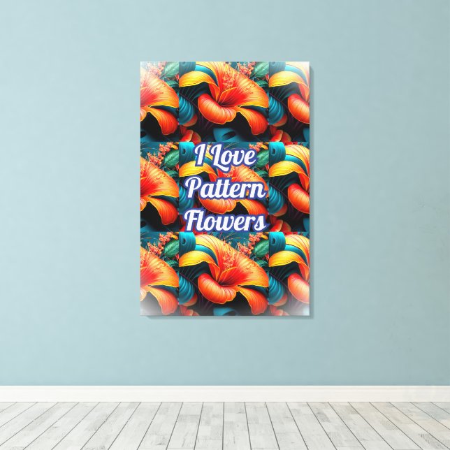 Salmon Pink Flowers Pattern Canvas Print (Insitu(Wood Floor))