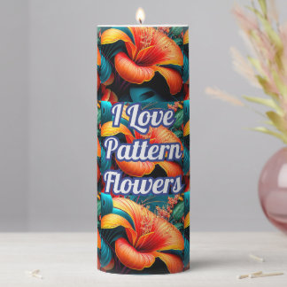 Salmon Pink Flowers Pattern Pillar Candle
