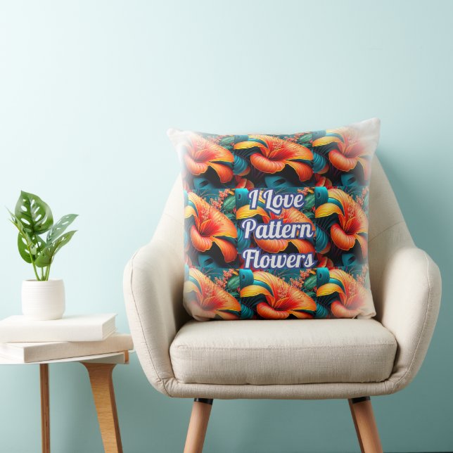 Salmon Pink Flowers Pattern Throw Pillow (Chair)