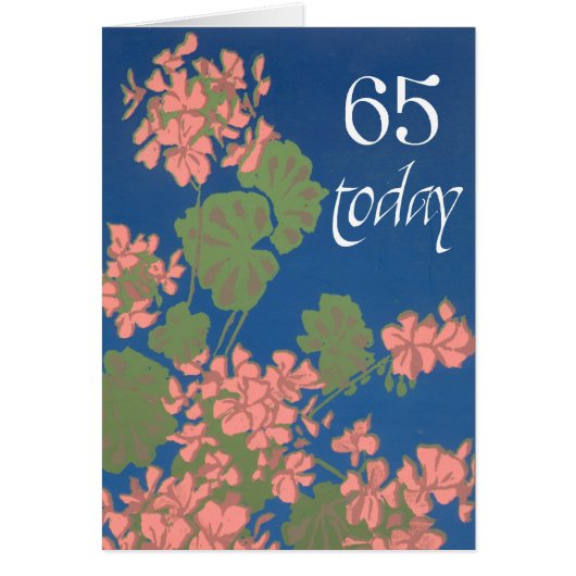 Salmon Pink Geraniums on Deep Blue, 65th Birthday (Front)