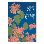 Salmon Pink Geraniums on Deep Blue, 85th Birthday (Front)