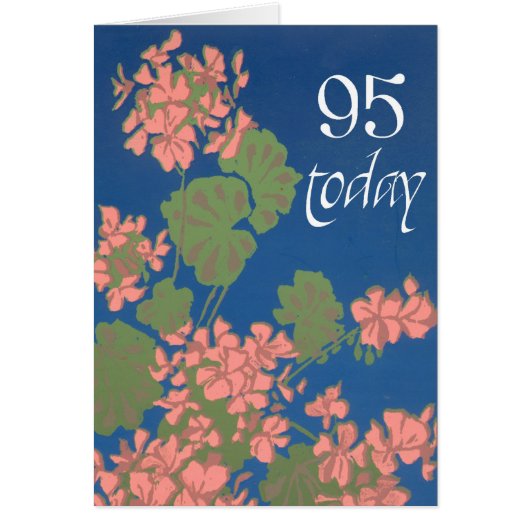 Salmon Pink Geraniums on Deep Blue, 95th Birthday Cards (Front)