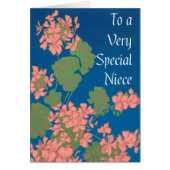 Salmon Pink Geraniums on Deep Blue for Niece (Front)