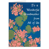 Salmon Pink Geraniums on Deep Blue, Grandmother (Front)