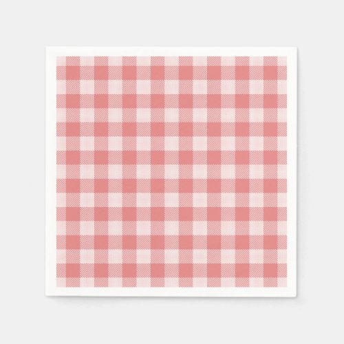 Salmon Pink Gingham Plaid Paper Napkin