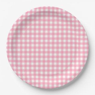 Salmon Pink Gingham Plaid Paper Plates