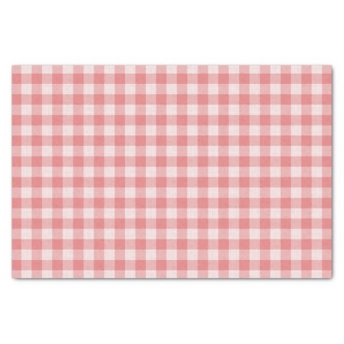 Salmon Pink Gingham Plaid Tissue Paper