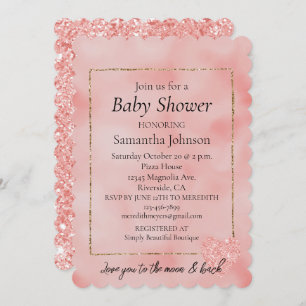 Salmon Pink Glitter Heart Love Invitation