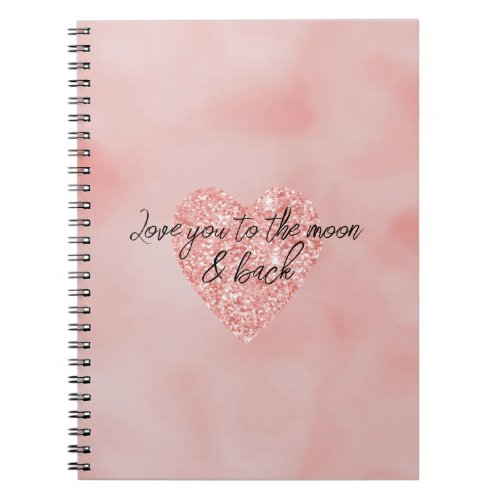 Salmon Pink Glitter Heart Love Notebook