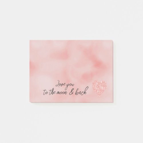 Salmon Pink Glitter Love Heart Post_it Notes