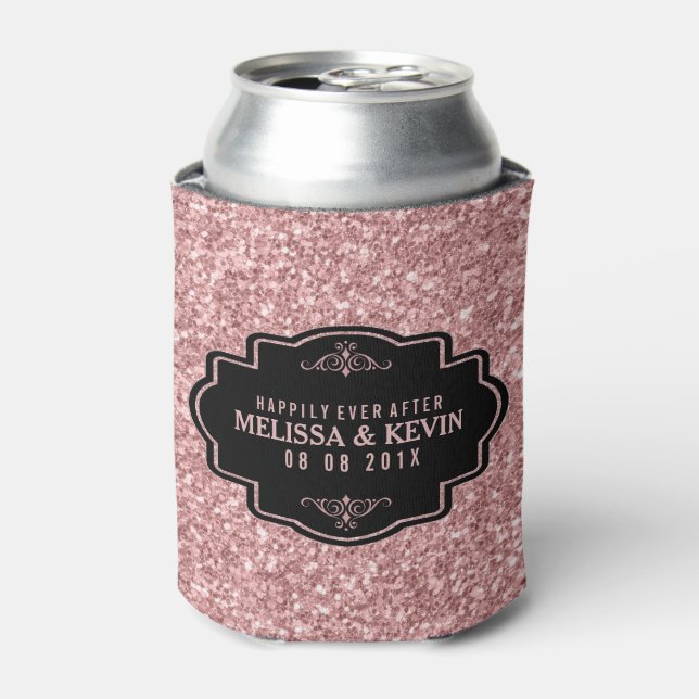 Salmon Pink Glitter Wedding Template Can Cooler (Can Front)