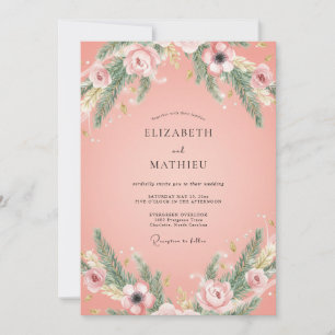 Salmon Pink Graceful Winter Wedding Invitation
