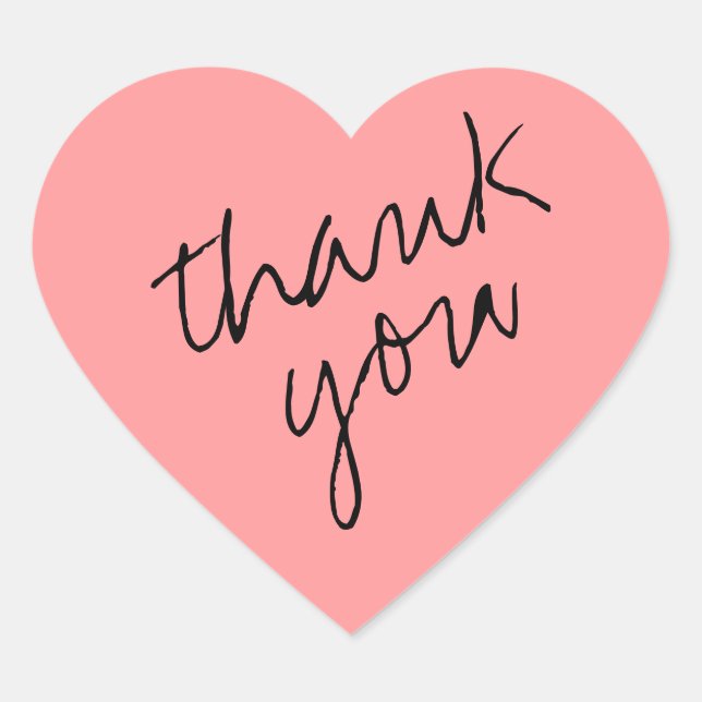 Salmon Pink Heart Thank You Sticker (Front)