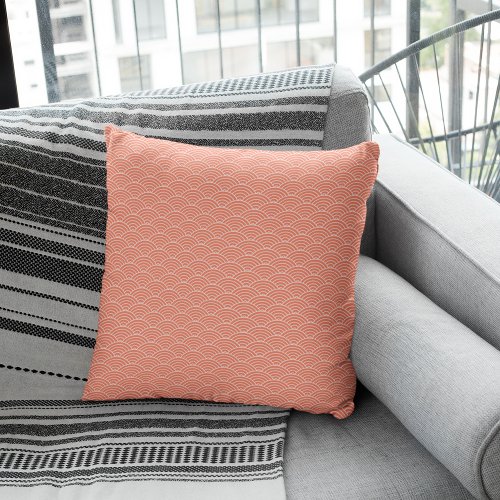 Salmon Pink Japanese Wave Geometric Pattern Throw Pillow