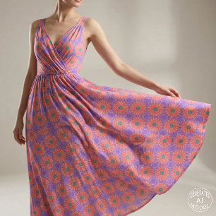 Salmon Pink Lavender Purple Teal Green Geometric  Fabric