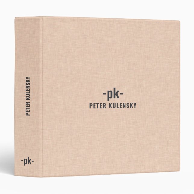 Salmon Pink Linen Texture 3 Ring Binder (Front/Spine)