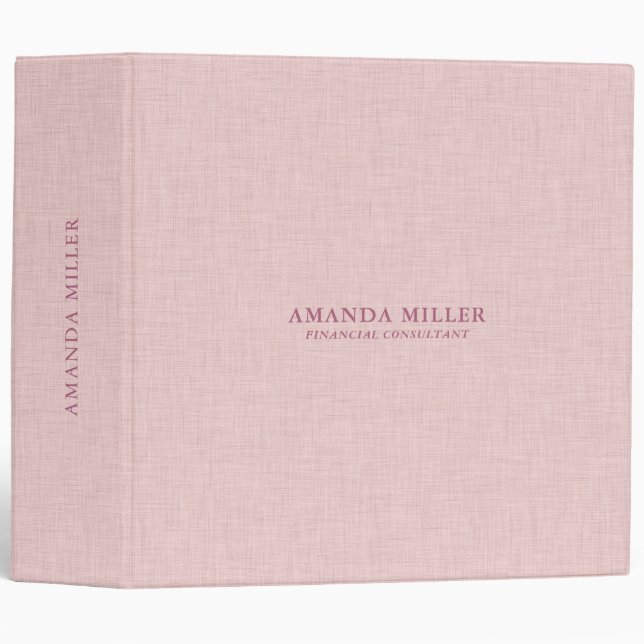 Salmon Pink Linen Texture Custom Typography 3 Ring Binder (Front/Spine)