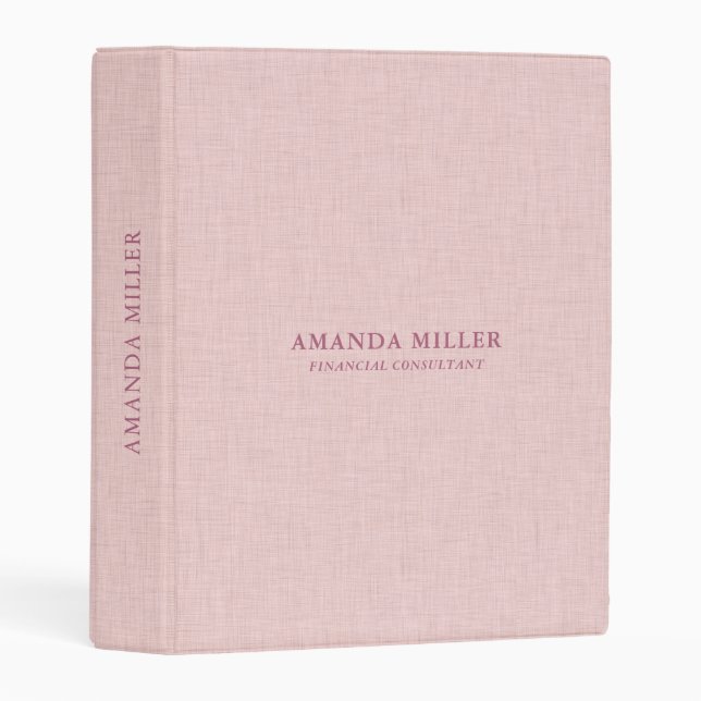 Salmon Pink Linen Texture Custom Typography Mini Binder (Front/Spine)