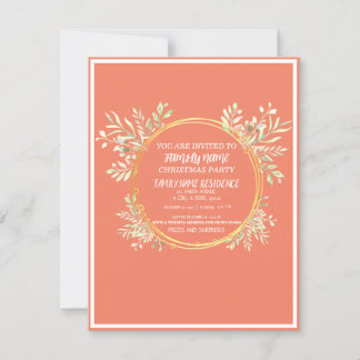 SALMON PINK MERRY CHRISTMAS HAPPY HOLIDAYS  INVITATION