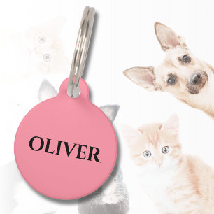 Salmon Pink Minimalist Cat Dog Name Address  Pet ID Tag