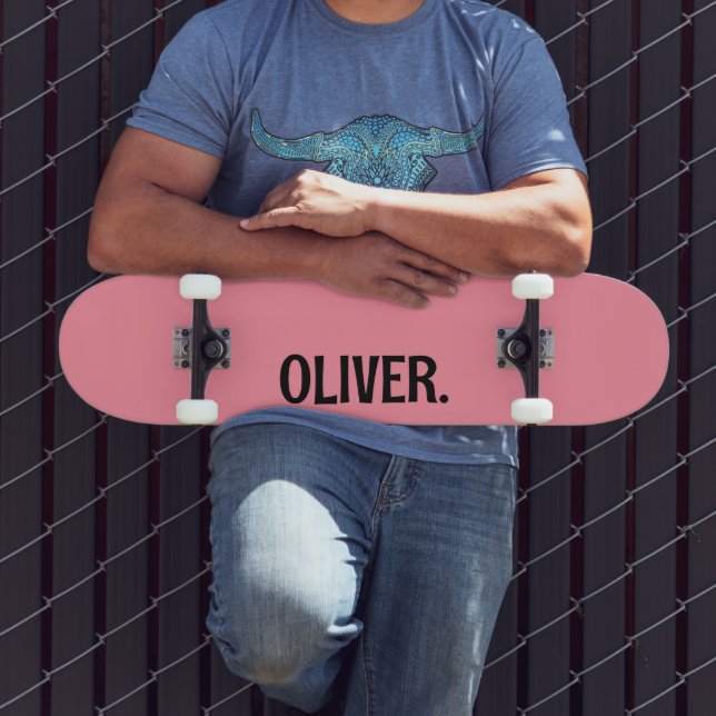 Salmon Pink Modern Name | Classic Trendy  Skateboard (Outdoor 3)