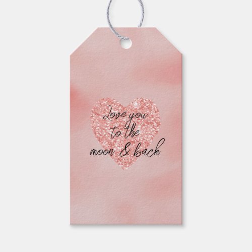 Salmon Pink Ombre Glitter Heart Love Quote Gift Tags