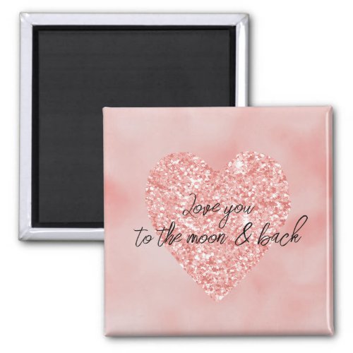 Salmon Pink Ombre Glitter Heart Love Quote Magnet