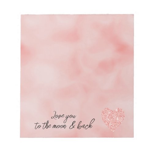 Salmon Pink Ombre Glitter Heart Love Quote Notepad