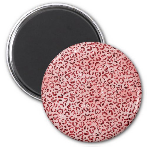 Salmon Pink Ombre Red Glitter Leopard Print Magnet