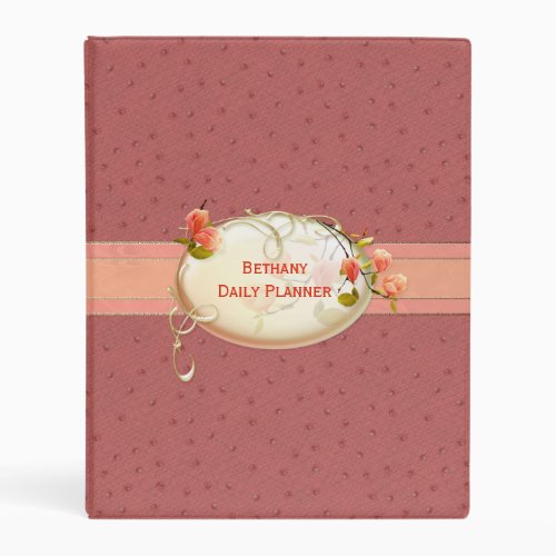 Salmon Pink Ostrich Leather Look Mini Binder