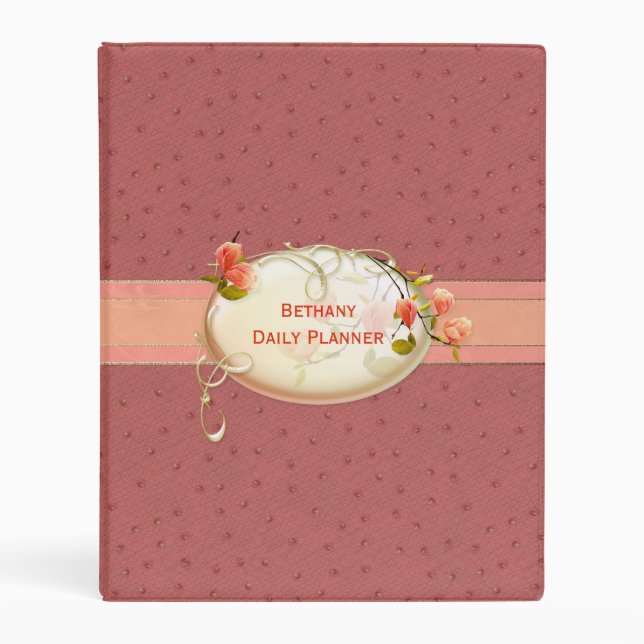Salmon Pink Ostrich Leather Look Mini Binder (Front)