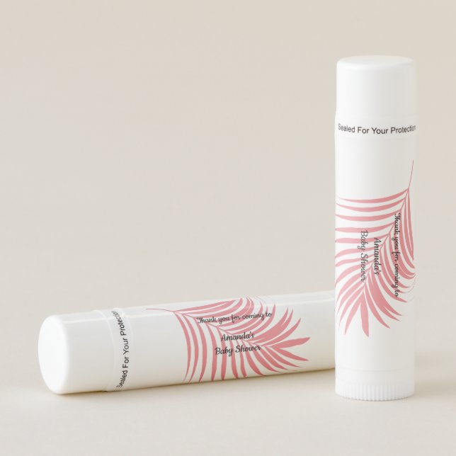 Salmon Pink Palm Tree Leaf Baby Shower Lip Balm (Front)