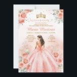 Salmon Pink Peach Princess Floral Gold Quinceañera Invitation<br><div class="desc">EDITABLE Salmon Pink Peach Princess Floral Gold Quinceañera Invitation
Elegant Gold Crown Pink Peach Princess Dress Mis Quince Invite
Quinceañera 15 Anos,  16th Birthday Gold Glitter</div>