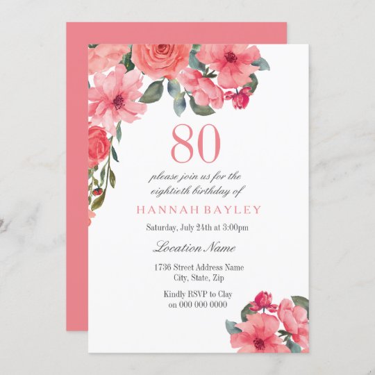 Salmon Pink & Peach Tropical 80th Birthday Invite | Zazzle.com