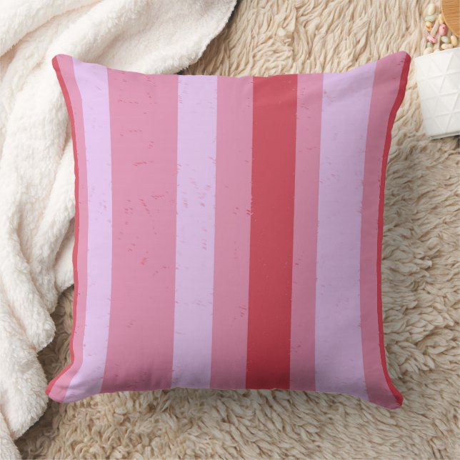 Salmon Pink Red and Lavender Purple Flecks Stripes Throw Pillow (Blanket)