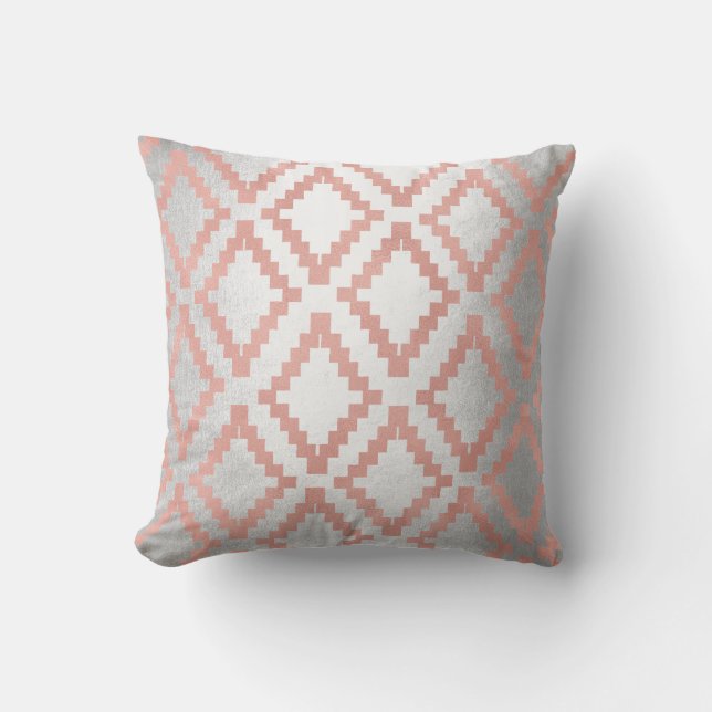 Salmon Pink Rose Gold Ethnic Blush Gray Silver Throw Pillow (Front)