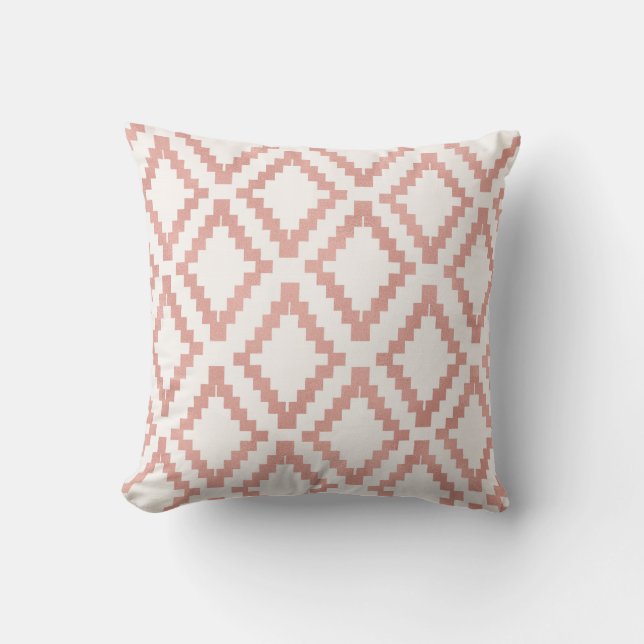 Salmon Pink Rose Gold Ethnic Blush White Throw Pillow (Front)